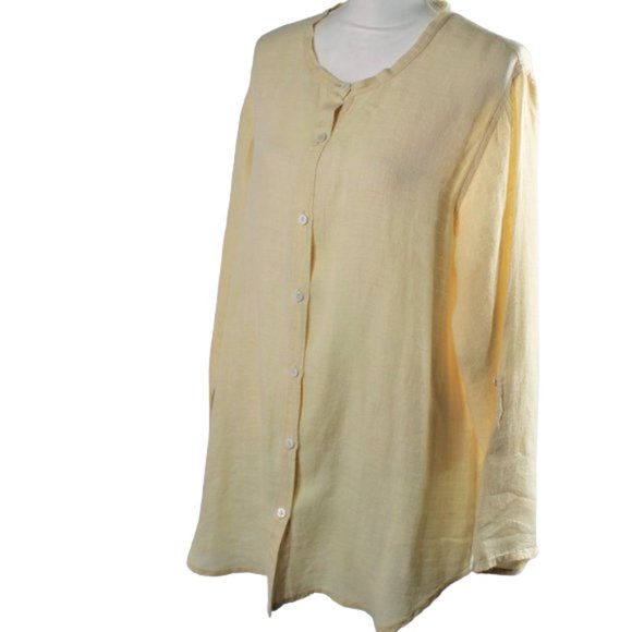 Flax Soften Linen Cream Boho Front Button Style Tunic, Size Medium - Picture 4 of 7